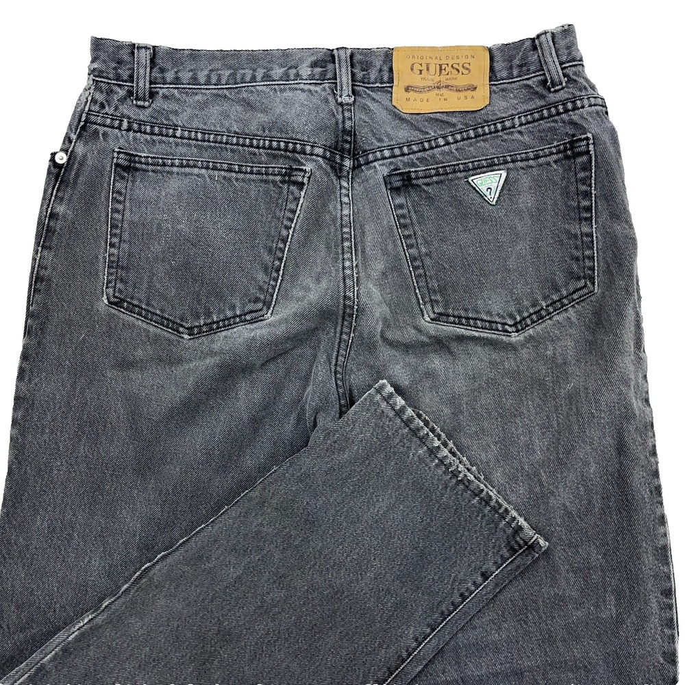 Vintage Guess Jeans Men 33x29 Black Tapered Leg Made In USA 90s Faded 39001